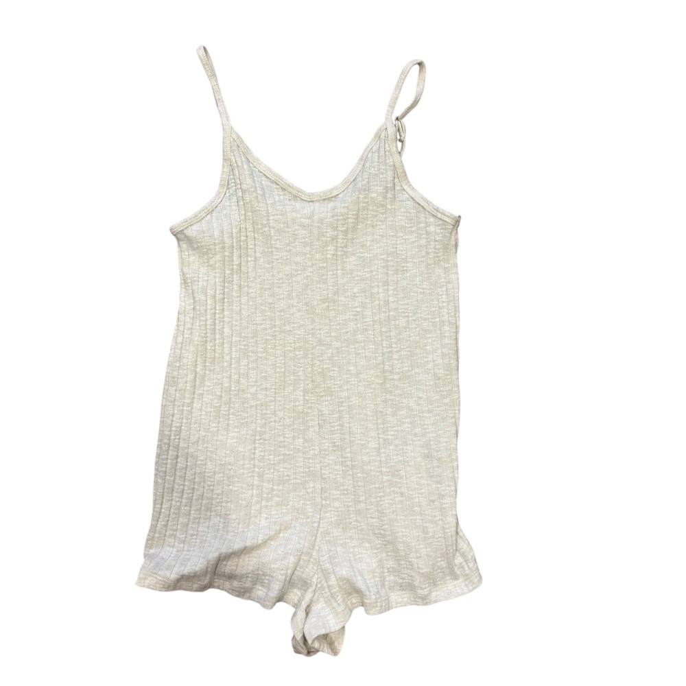 Roxy Romper Womens S Cream Ribbed Knit Spaghetti Strap V-Neck Lounge Beach